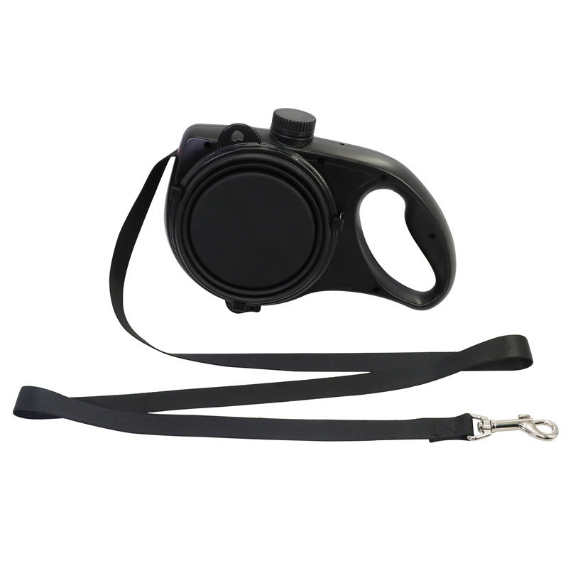 Joobello 2-in-1 retractable dog leash with built-in water bottle and pop-up bowl, black