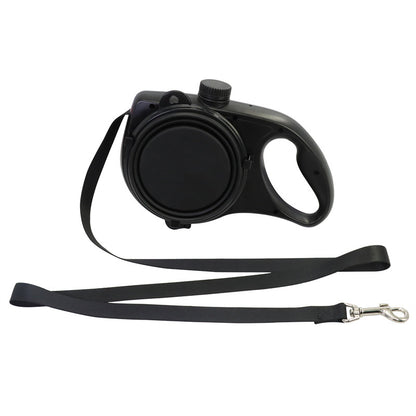 Joobello 2-in-1 retractable dog leash with built-in water bottle and pop-up bowl, black
