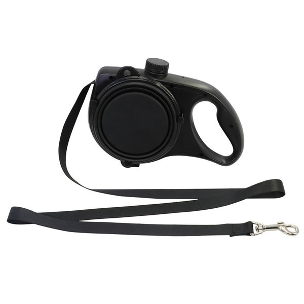 Joobello 2-in-1 retractable dog leash with built-in water bottle and pop-up bowl, black