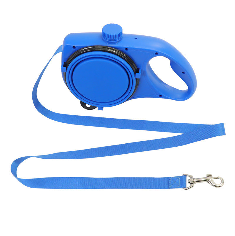 Joobello 2-in-1 retractable dog leash with built-in water bottle and pop-up bowl, blue