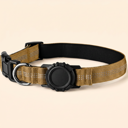 AirTag-Compatible Dog Collar — Brown
