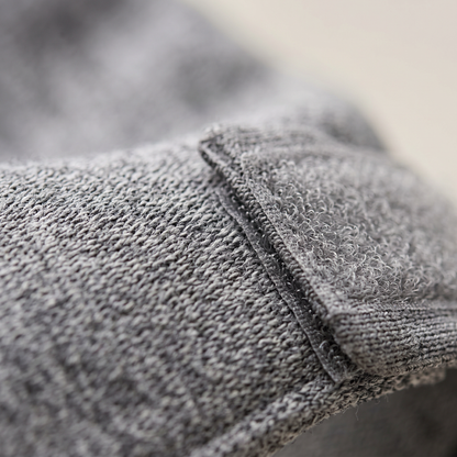 Close-up of the soft gray heather breathable fabric and velcro closure of the Joobello calming anxiety wrap
