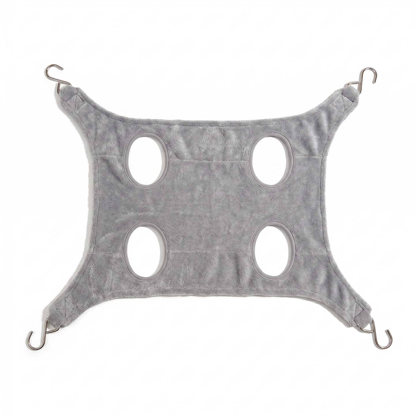 Joobello gray pet grooming hammock with four leg holes and hanging hooks on a white background